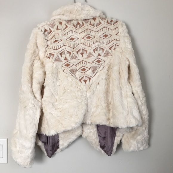 FREE PEOPLE Embroidered Cascade Fur Jacket Sz S - Picture 6 of 9